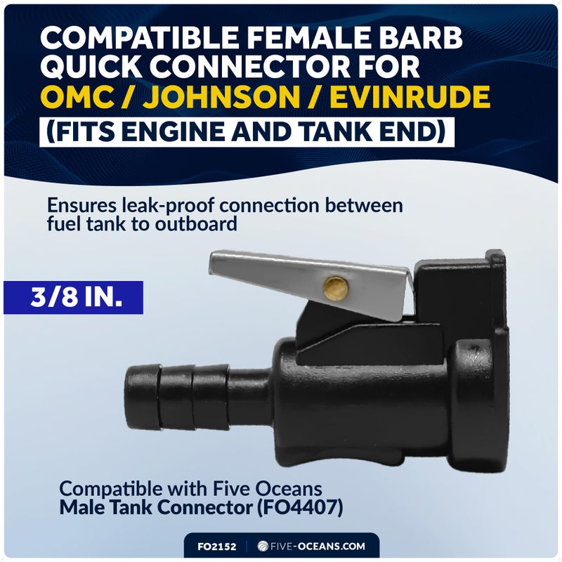 Five Oceans 3/8" Barb Female Fuel Line Hose Connector Compatible with OMC/Johnson/Evinrude, Fits Engine End & Tank End Male Fitting - FO2152 - Image 3